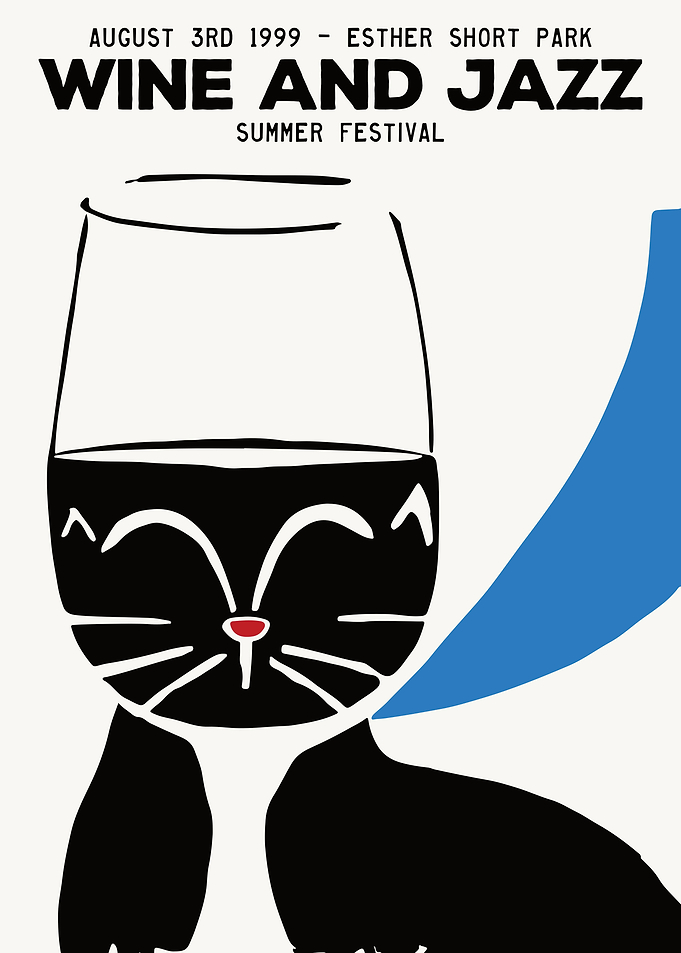 Wine and Jazz Cat Poster