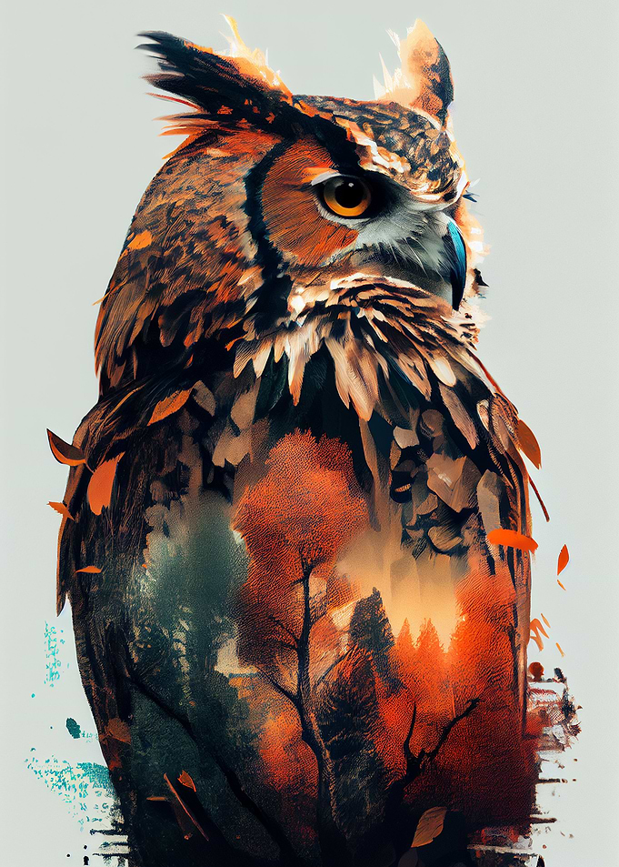Owl double exposure