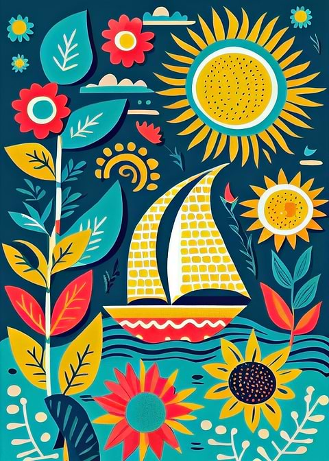 Bold Bright Sailing Boat — living room metal wall art