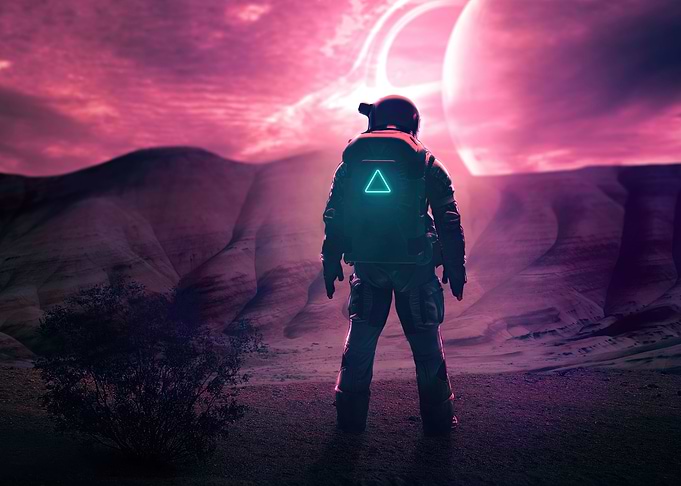 Sci Fi astronaut in planet