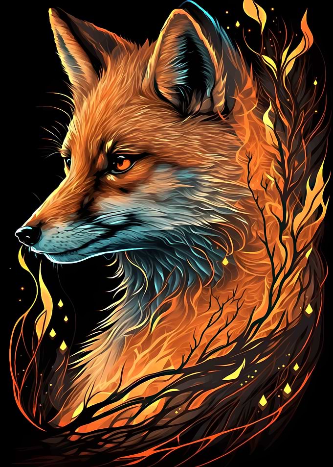 magical fox in fire