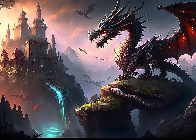 Fantasy Dragon with Castle