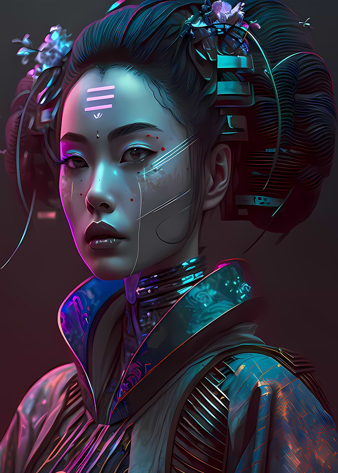 Geisha Cyberpunk Neon