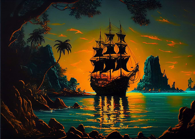 oil drawing pirate island