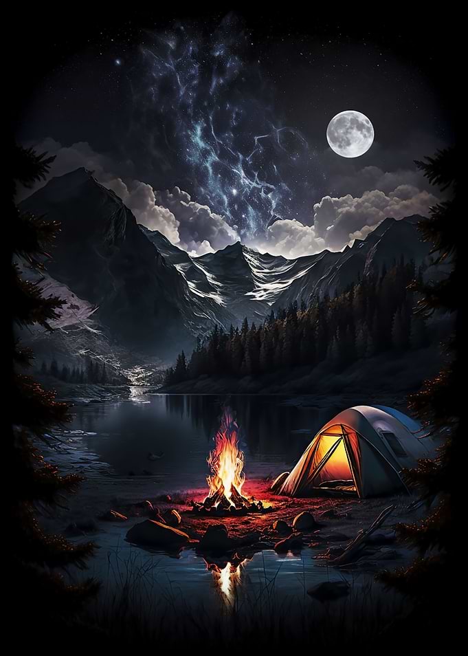 Lake Camping by Moonlight