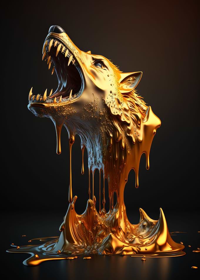 Golden Wolf Statue