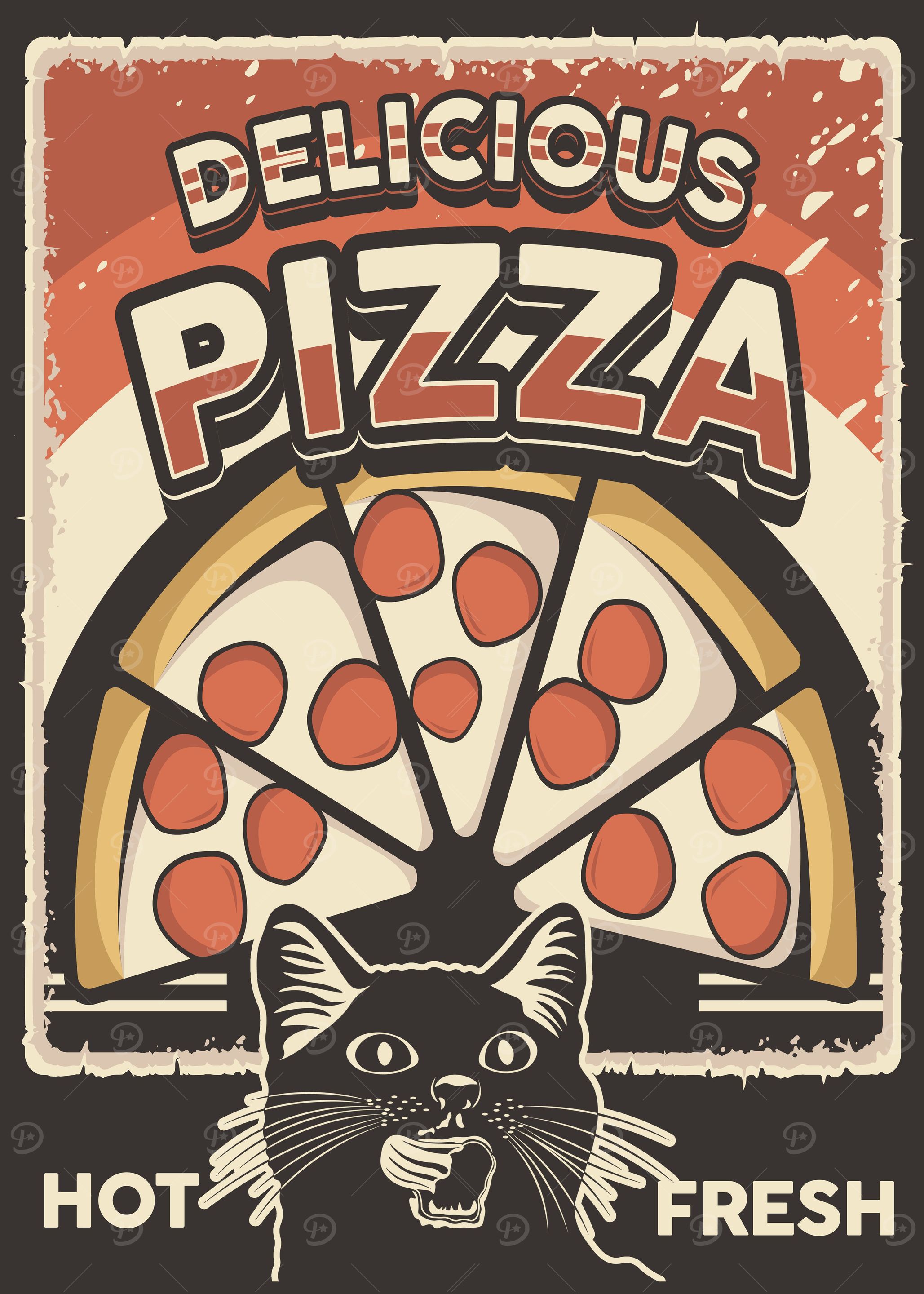 Delicious Pizza and cat