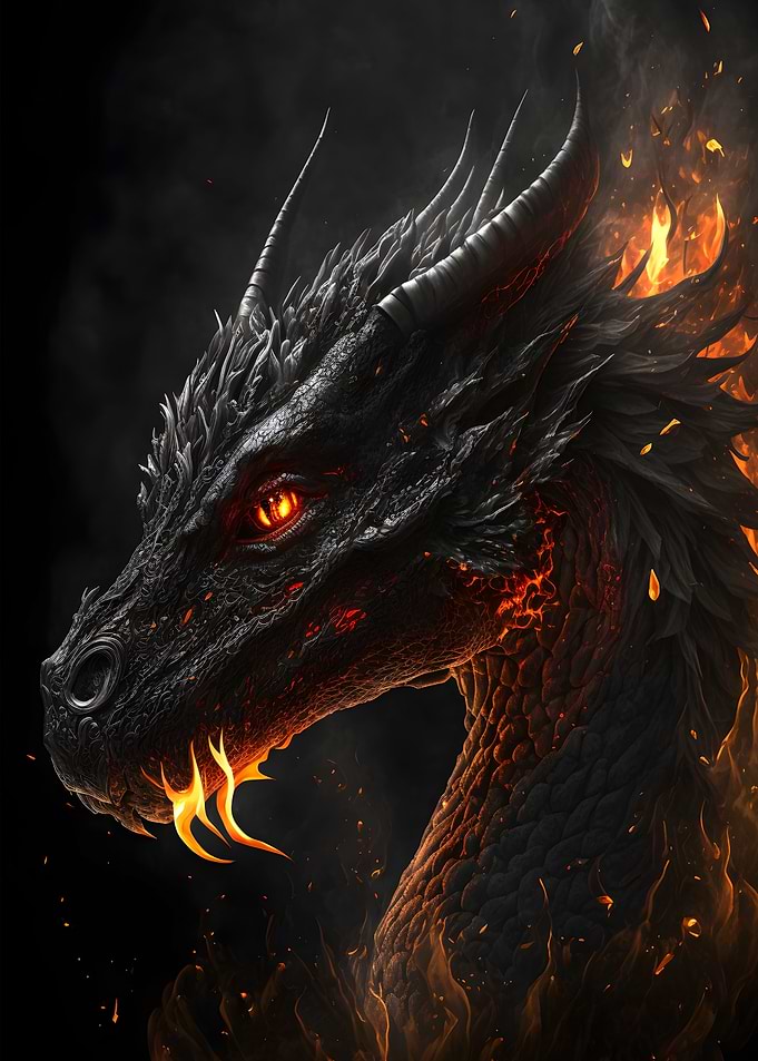 fire angry black dragon