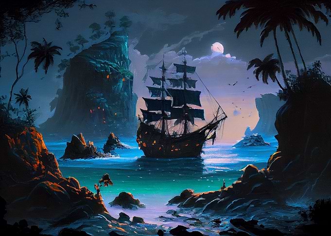 oil drawing pirate island