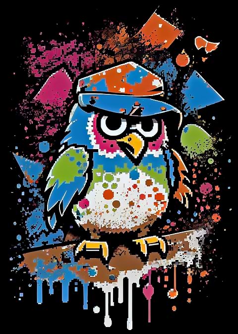 Colorful 8 Bit Owl — kids room metal wall art