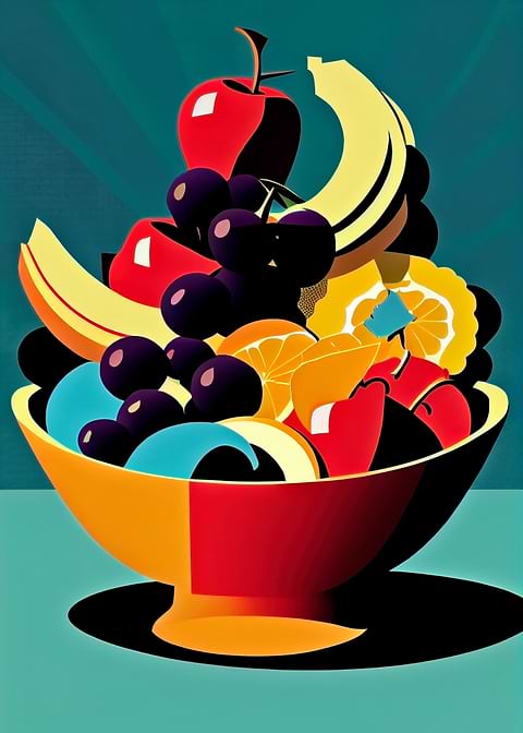 Vibrant Fruit Bowl — kitchen metal wall art