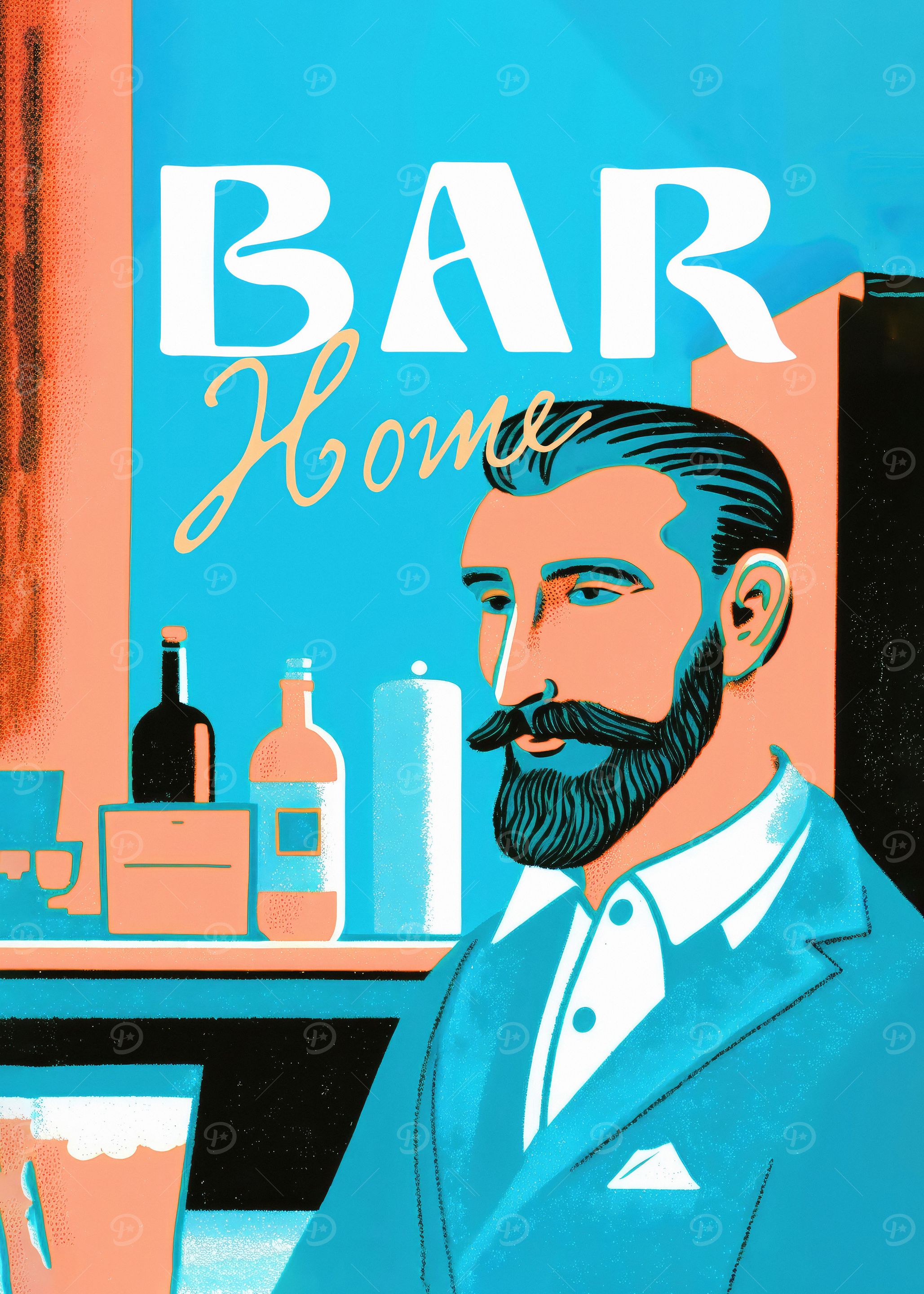 Pink Blue Home Bar Art