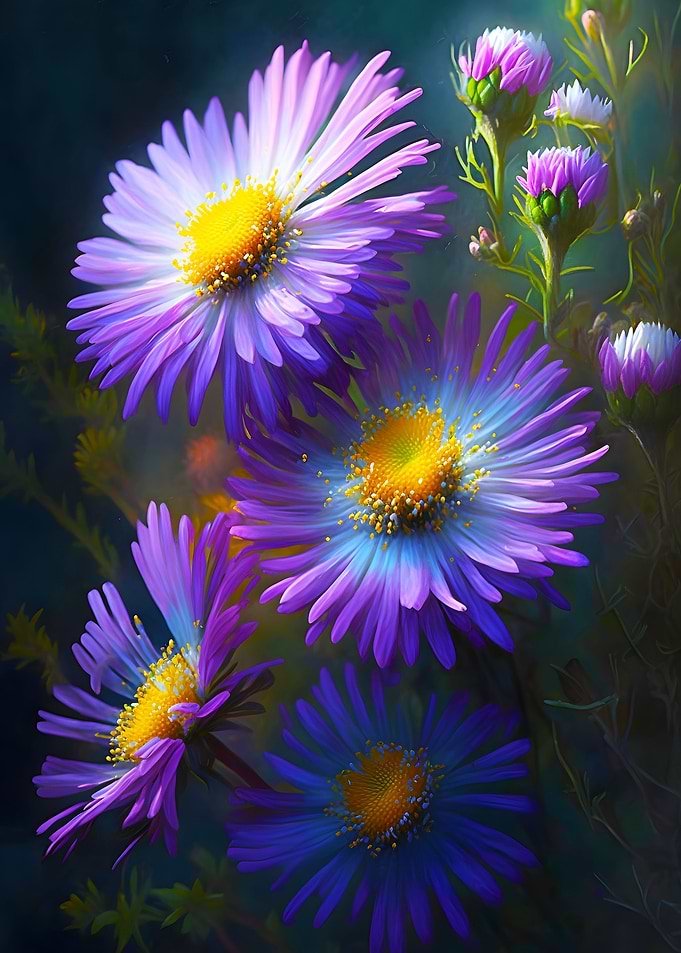 Luminous Aster Flower Art