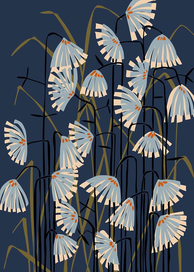 Linocut flower meadow blue