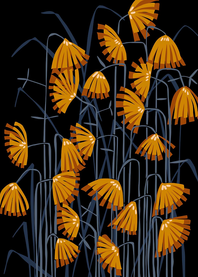 Linocut flower meadow blac
