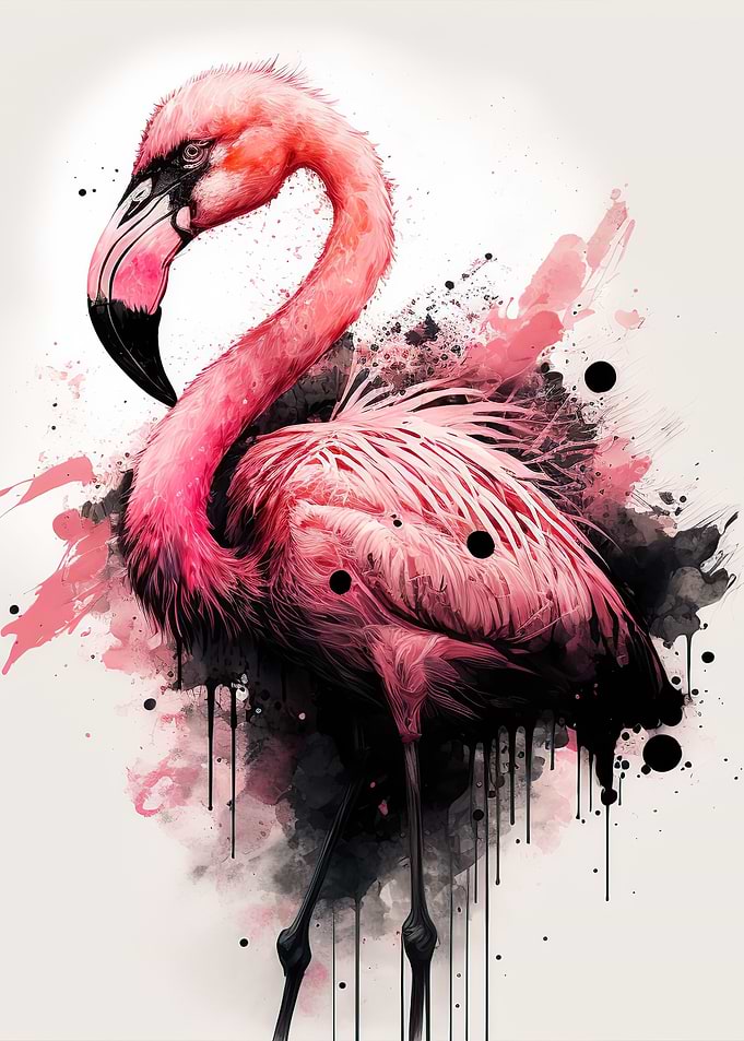 Watercolor pink flamingo
