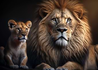 Lions father and cub