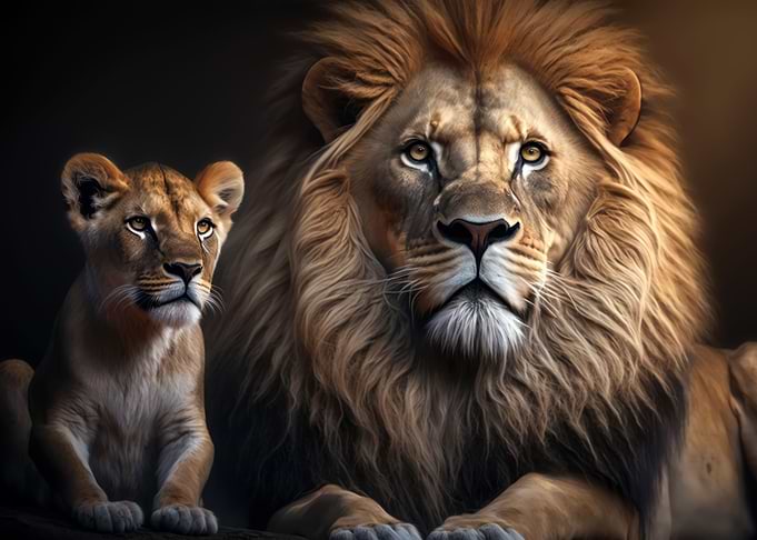 Lions father and cub