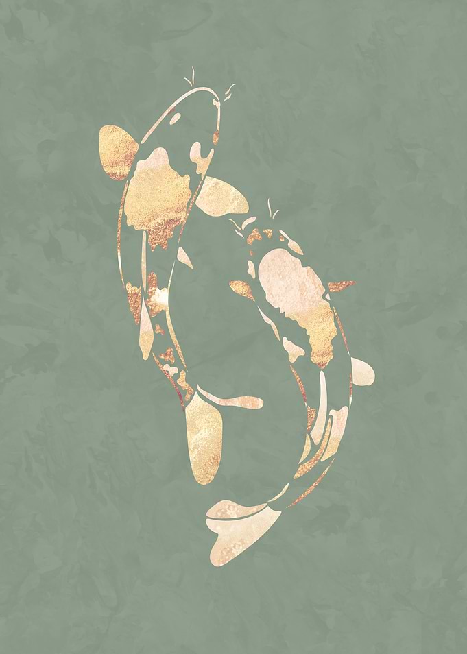 Gold Koi Fish Sage Green 1