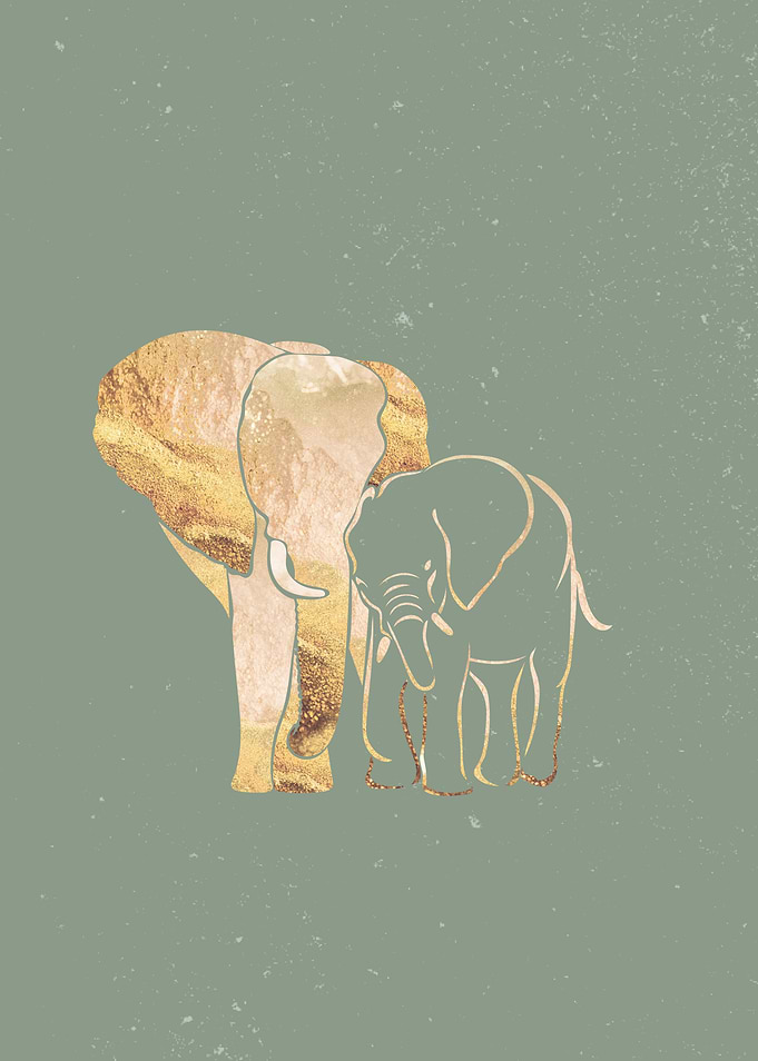 Gold sage green elephant 1