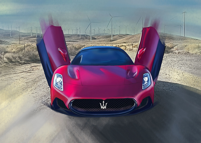 Red Maserati MC20 desert