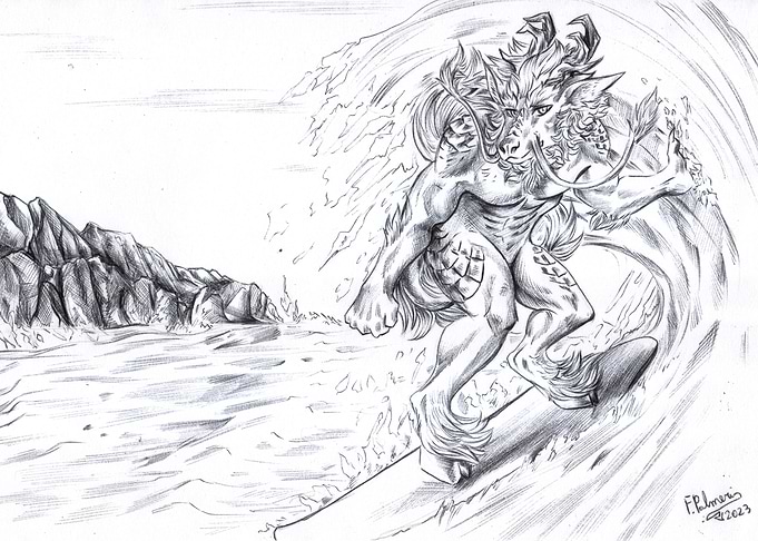 Surfing dragon boy
