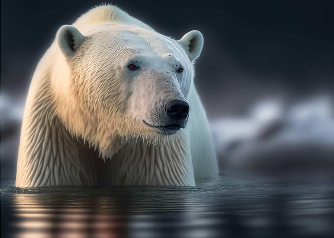 Polar ear in the water