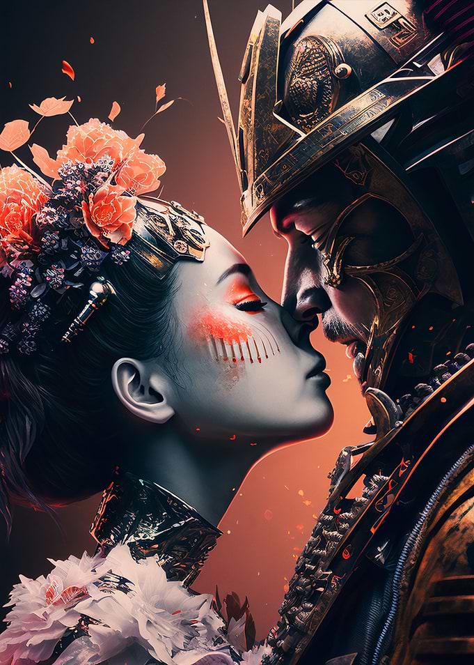 Geisha and Samurai kiss
