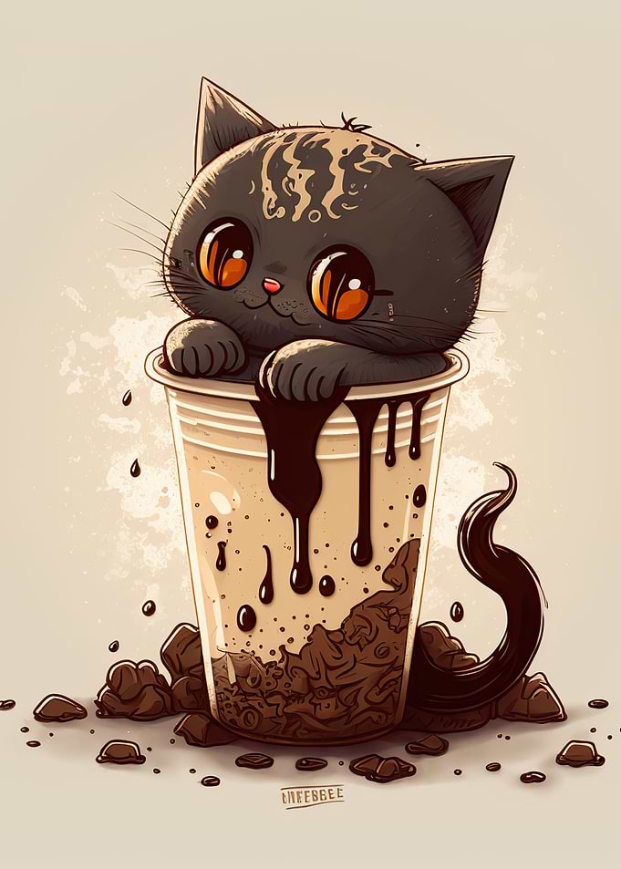 cat drinking coffee
