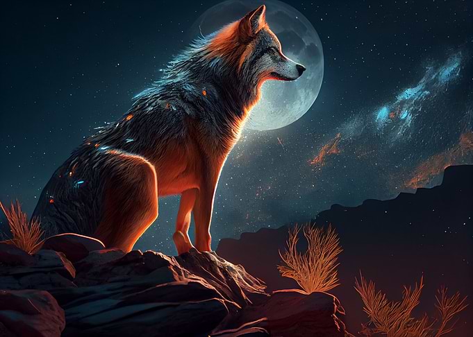 Wolf and moon