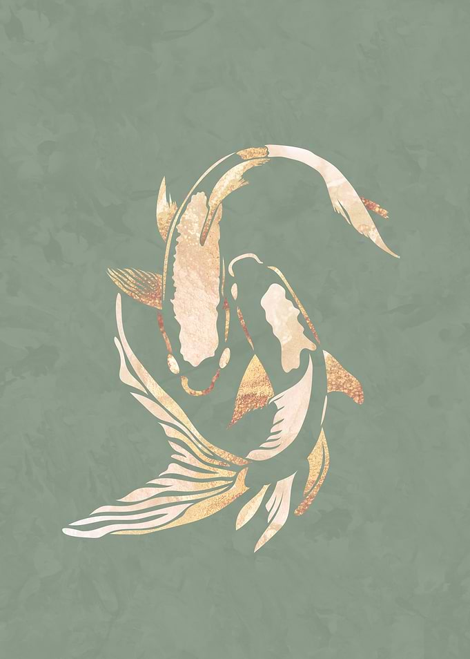 Gold sage green koi fish 2