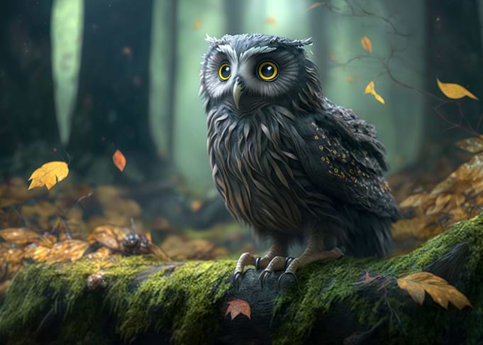 Owl sits on the trunk