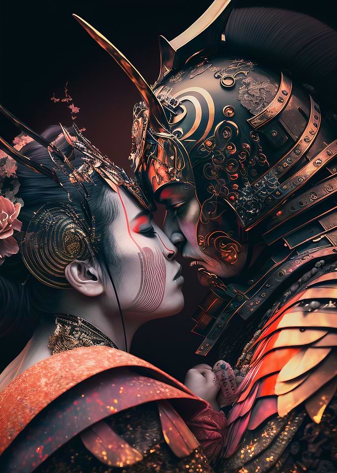 Geisha and Samurai kiss