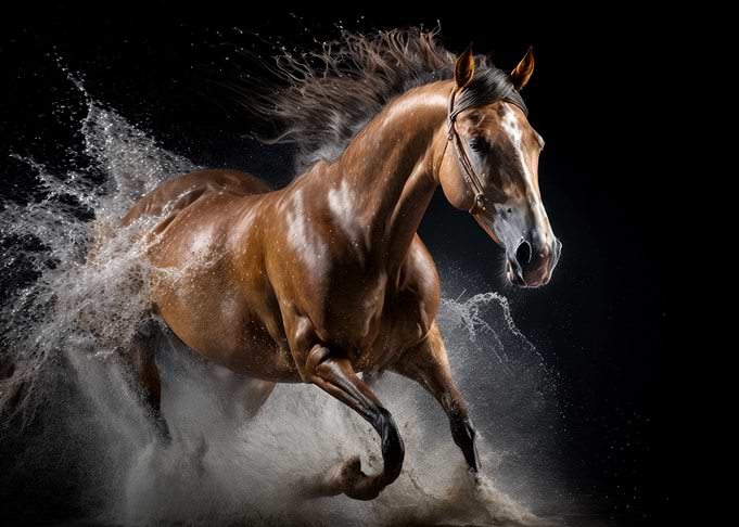 Brown horse runs