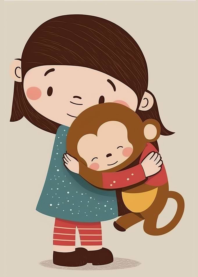 Girl and Monkey Hug Cute