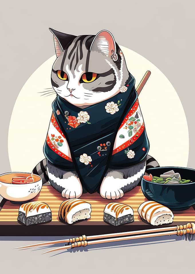 sushi cat chef japan