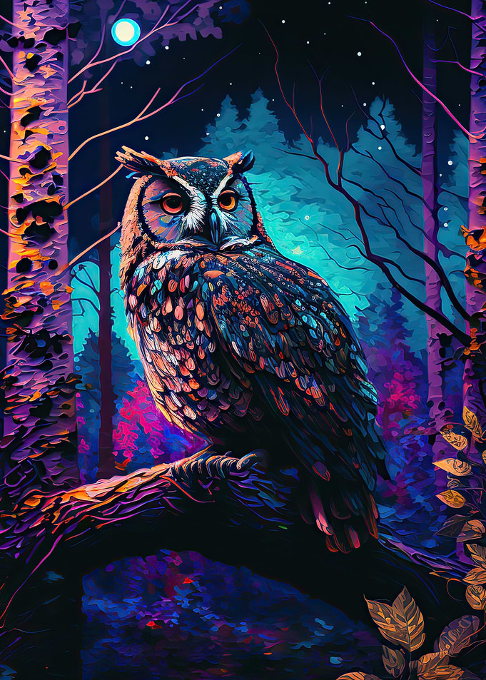Owl in night forrest