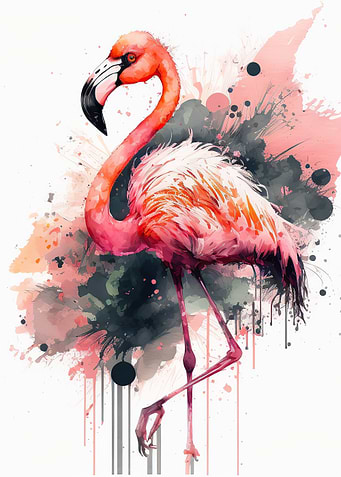 Watercolor pink flamingo