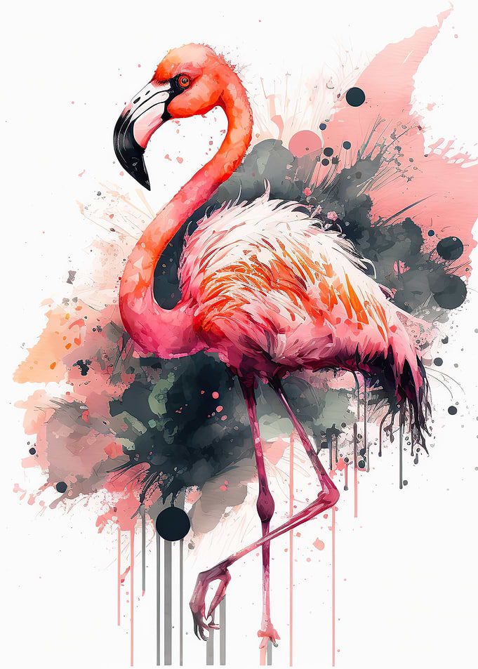 Watercolor pink flamingo