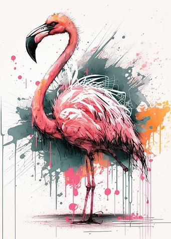 Watercolor pink flamingo