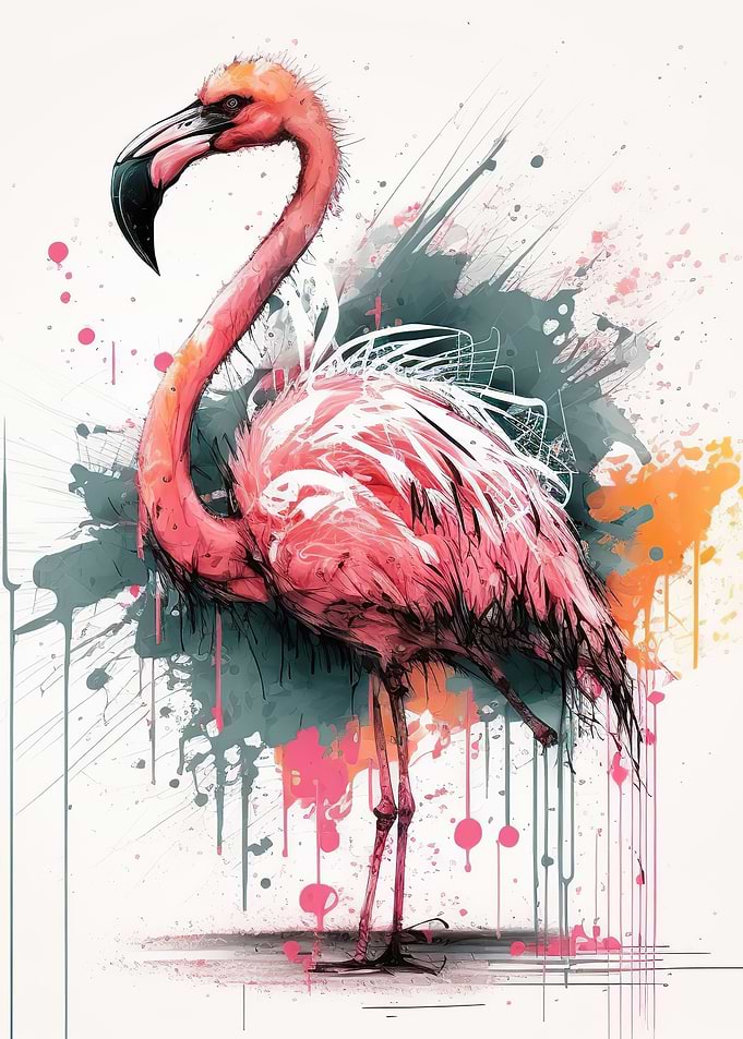 Watercolor pink flamingo