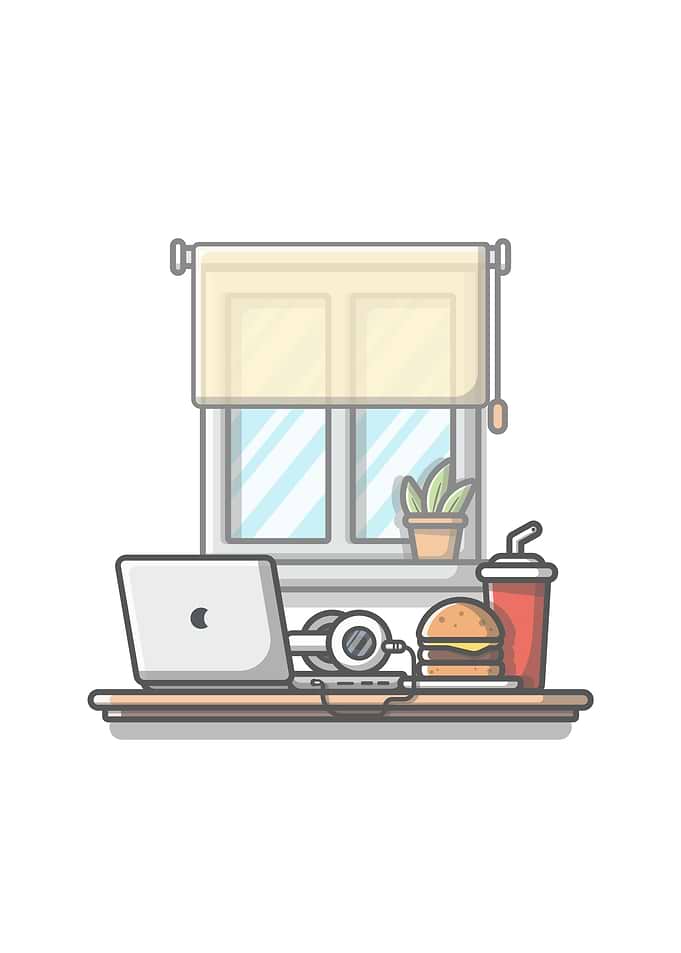 Laptop With Food And Drink