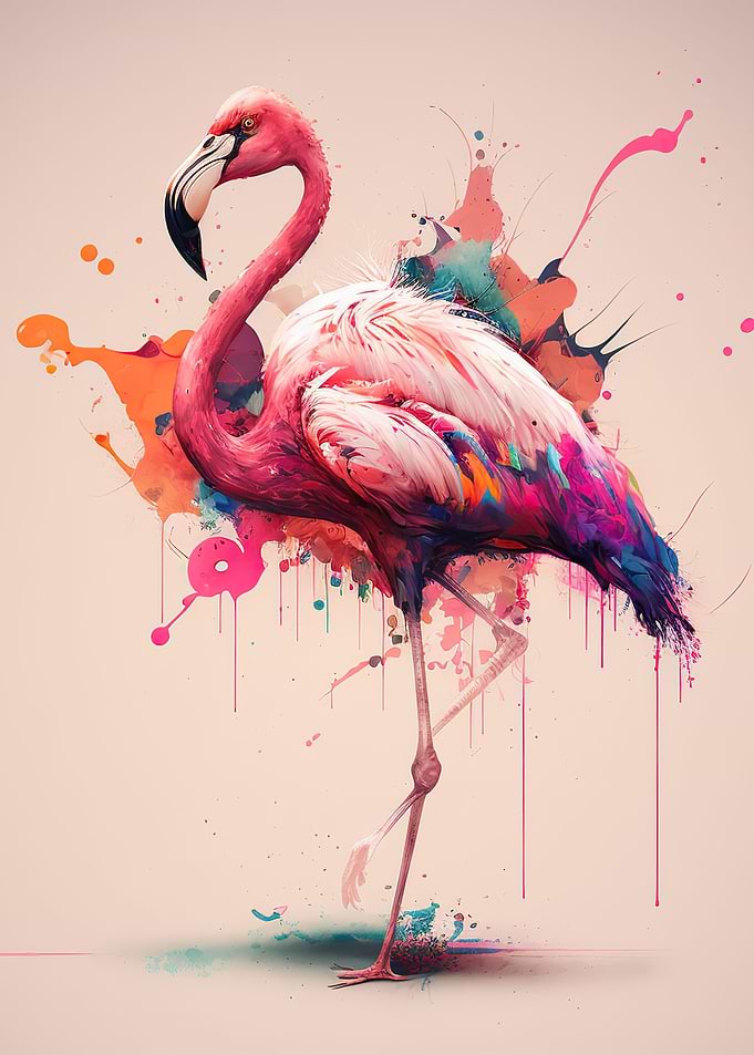 Watercolor pink flamingo