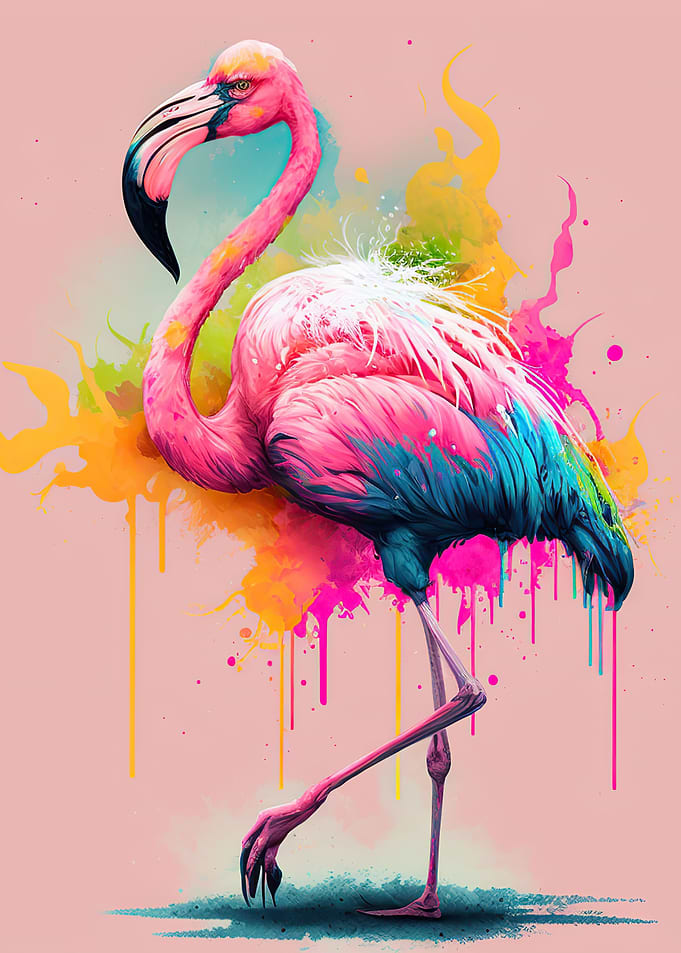 Watercolor pink flamingo