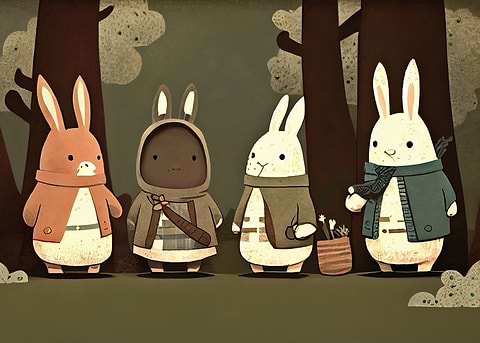 Adorable Bunny Quartet — kids room metal wall art