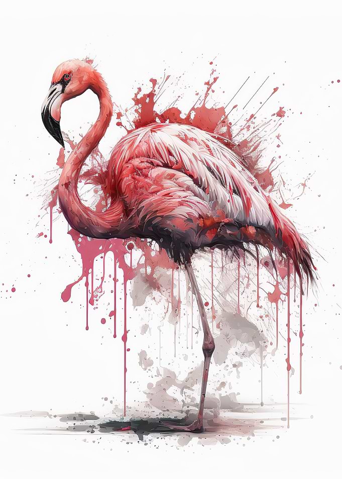 Watercolor pink flamingo