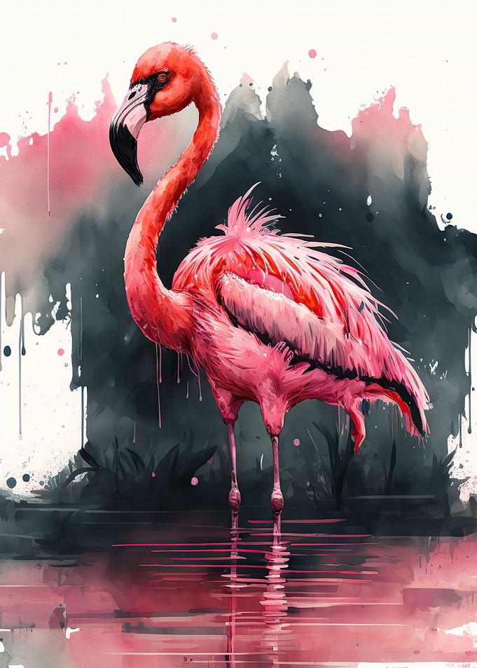 Watercolor pink flamingo