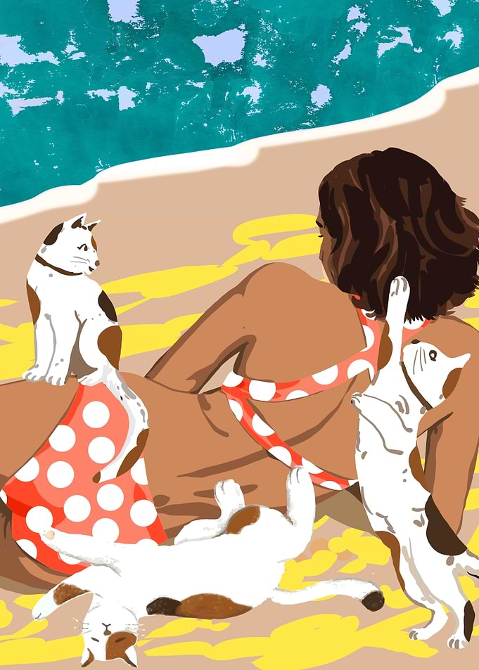 Cat Mom On The Beach