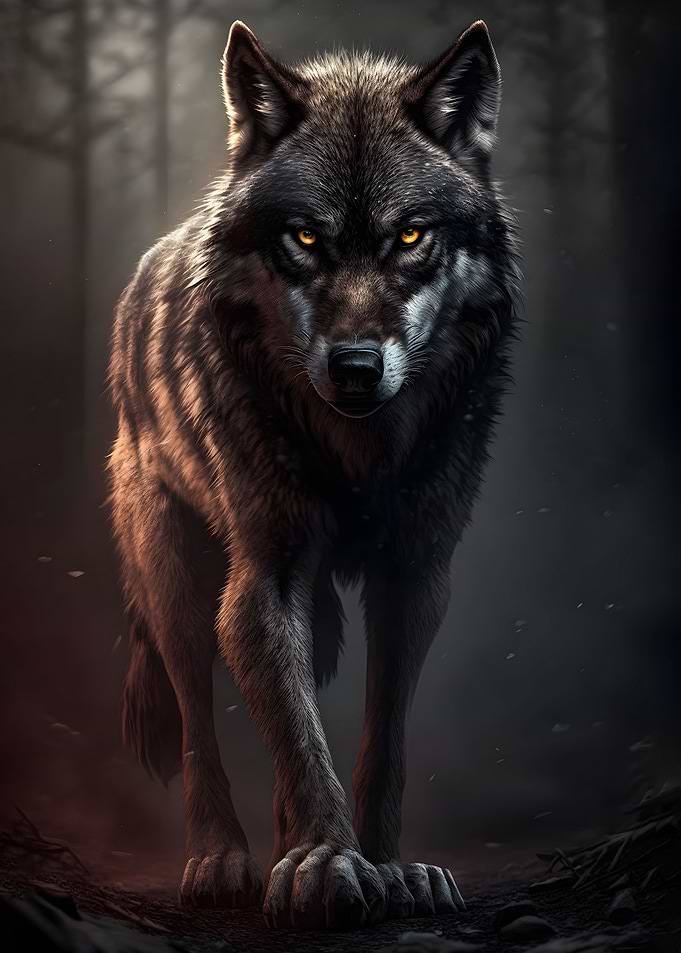 angry wild black wolf