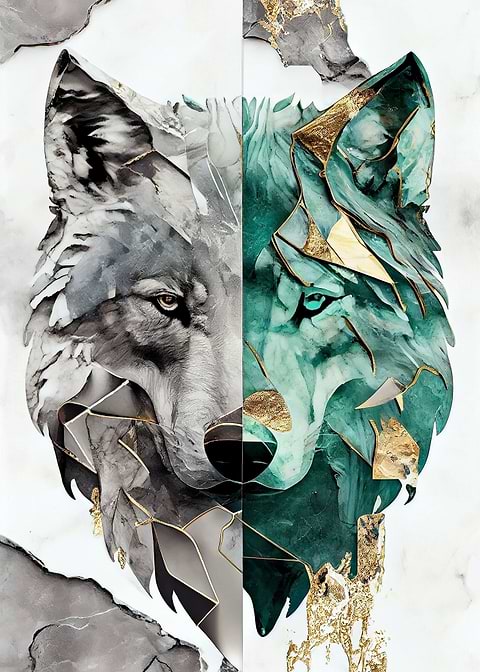 Jade Marble Wolf — living room metal wall art